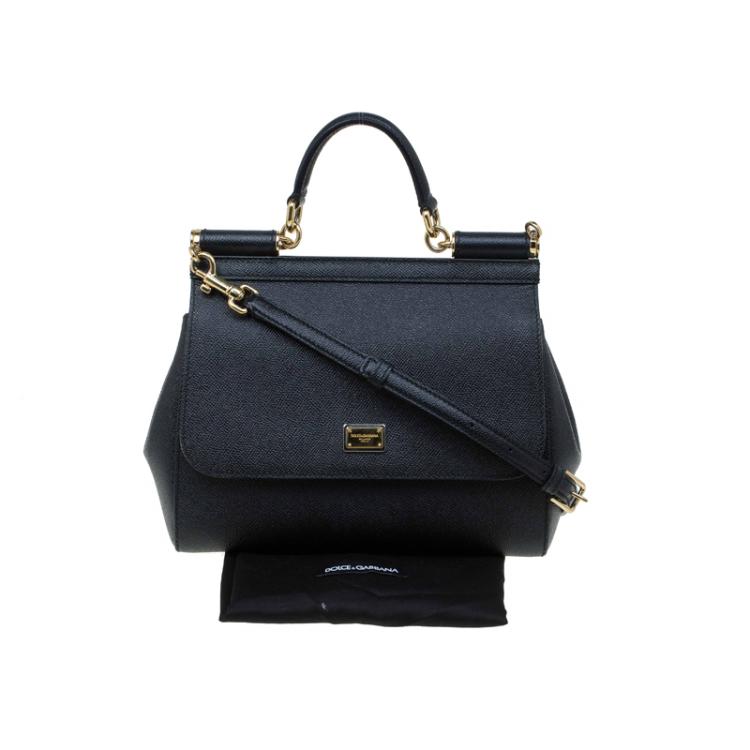 Pre Owned Dolce and Gabbana Black Leather Medium Miss Sicily Top Handle Bag