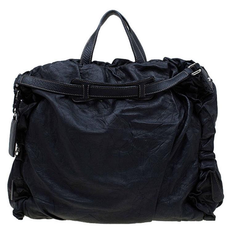 Pre Owned Dolce and Gabbana Black Distressed Leather Miss Rouche Tote 