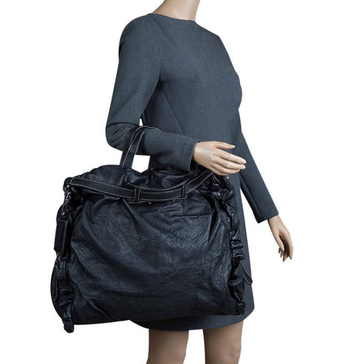 Pre Owned Dolce and Gabbana Black Distressed Leather Miss Rouche Tote 