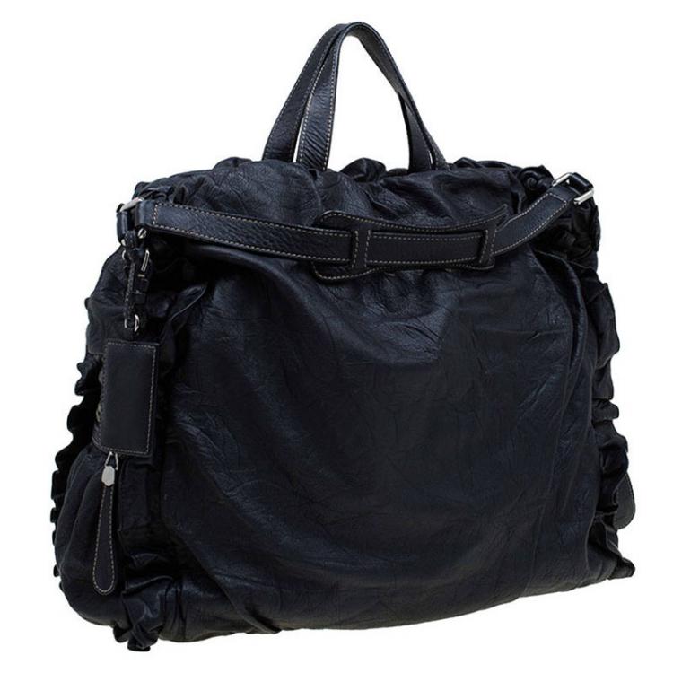 Pre Owned Dolce and Gabbana Black Distressed Leather Miss Rouche Tote 