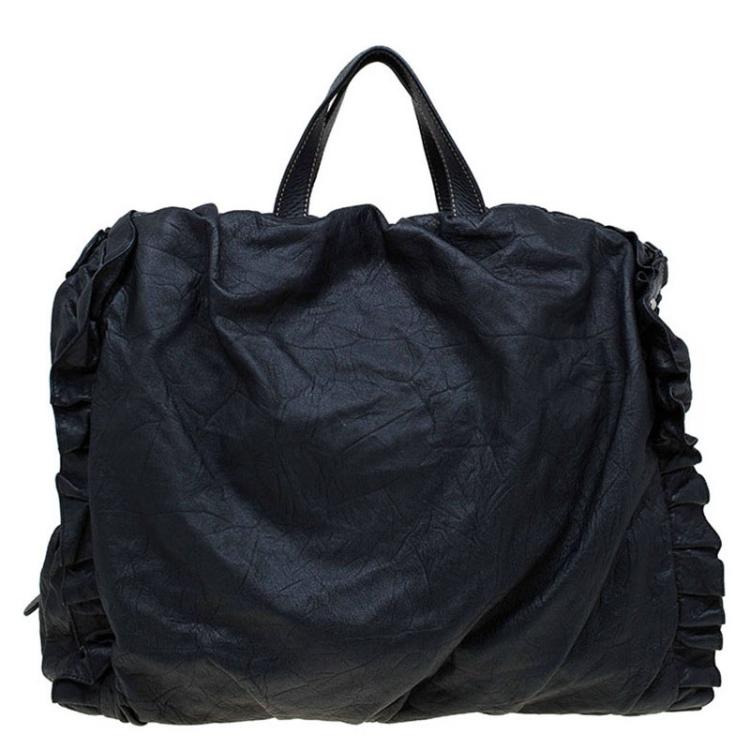 Pre Owned Dolce and Gabbana Black Distressed Leather Miss Rouche Tote 