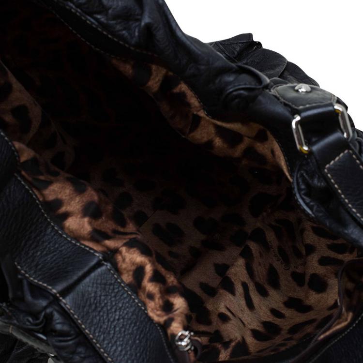 Pre Owned Dolce and Gabbana Black Distressed Leather Miss Rouche Tote 