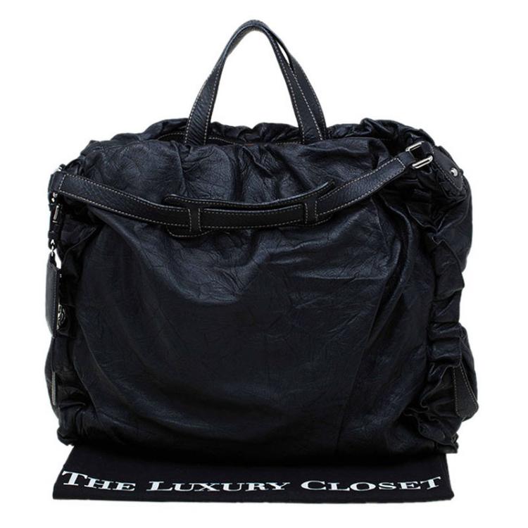Pre Owned Dolce and Gabbana Black Distressed Leather Miss Rouche Tote 