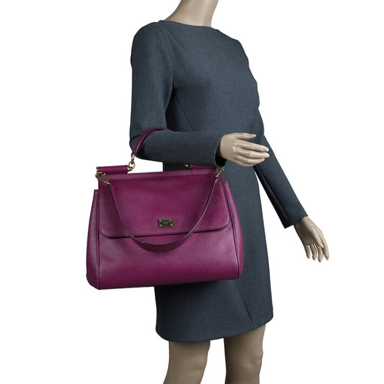 Pre Owned Dolce & Gabbana Plum Leather Medium Miss Sicily Tote