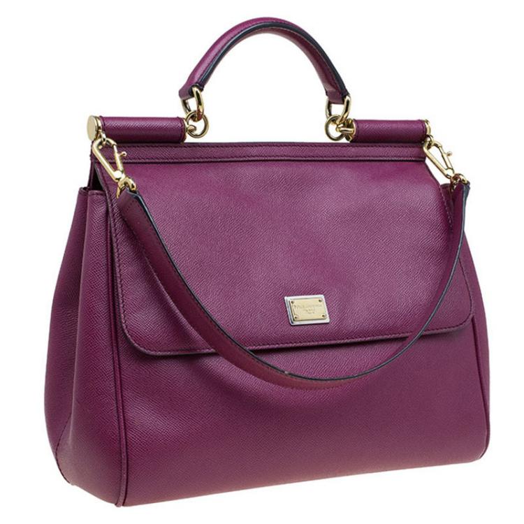 Pre Owned Dolce & Gabbana Plum Leather Medium Miss Sicily Tote