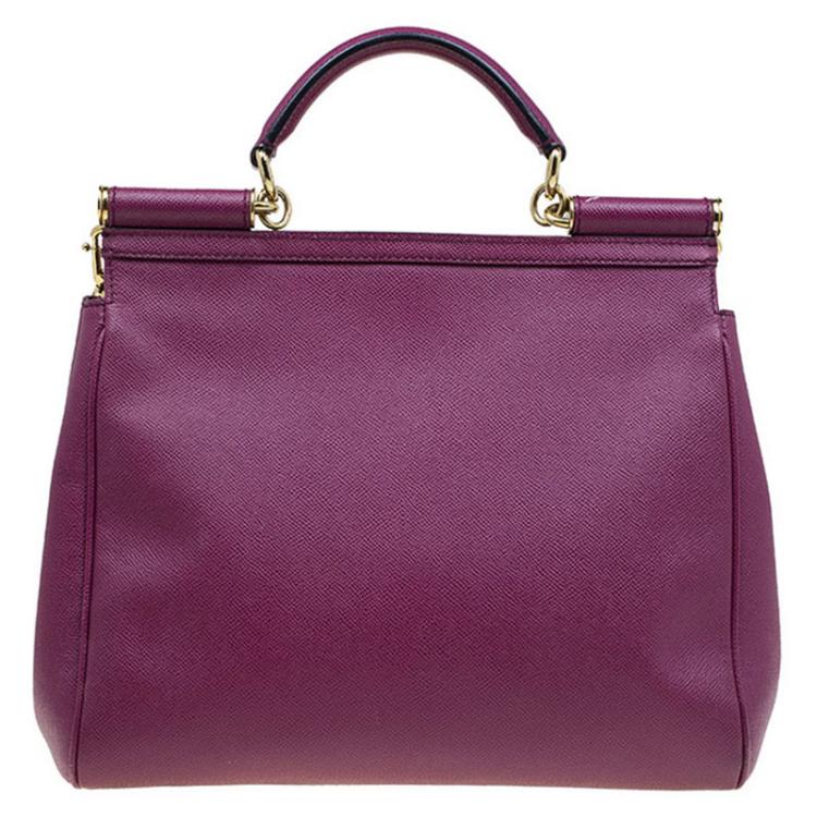 Pre Owned Dolce & Gabbana Plum Leather Medium Miss Sicily Tote