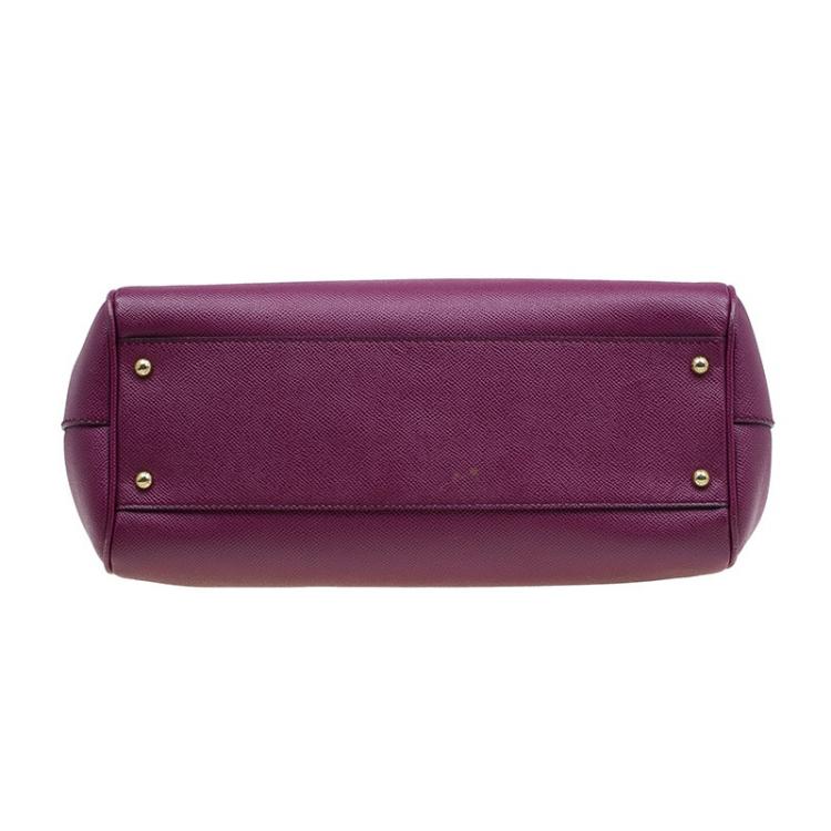Pre Owned Dolce & Gabbana Plum Leather Medium Miss Sicily Tote