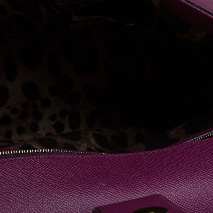 Pre Owned Dolce & Gabbana Plum Leather Medium Miss Sicily Tote