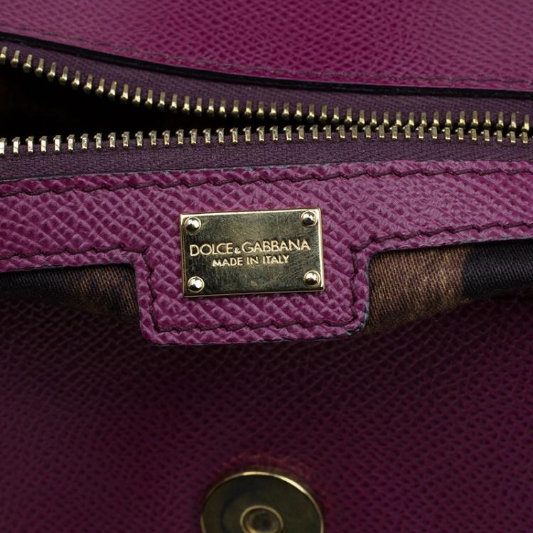 Pre Owned Dolce & Gabbana Plum Leather Medium Miss Sicily Tote