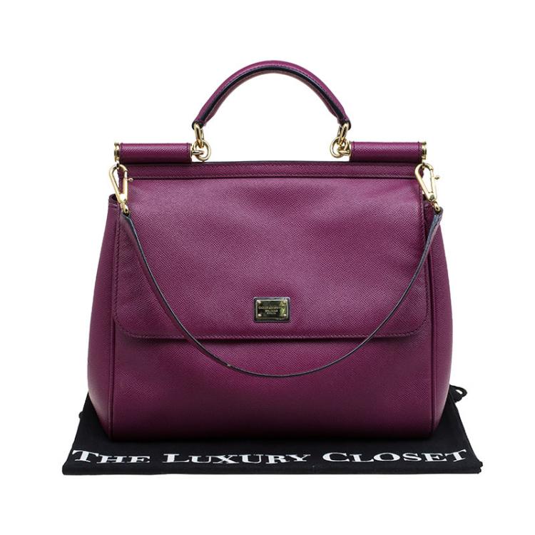 Pre Owned Dolce & Gabbana Plum Leather Medium Miss Sicily Tote
