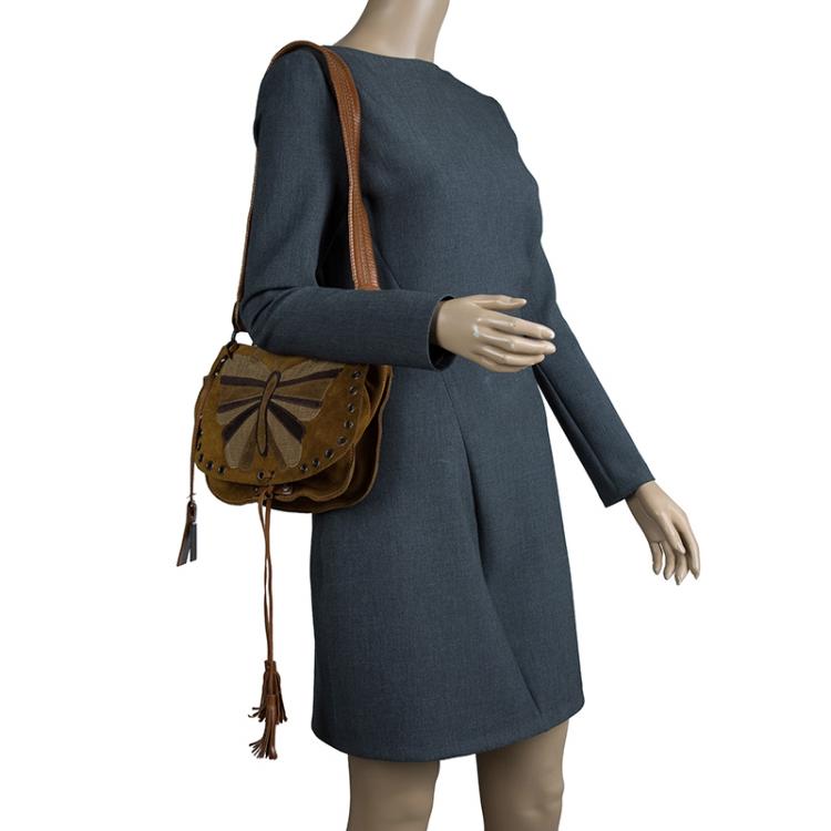 Pre Owned Dolce and Gabbana Brown Suede Butterfly Shoulder Bag