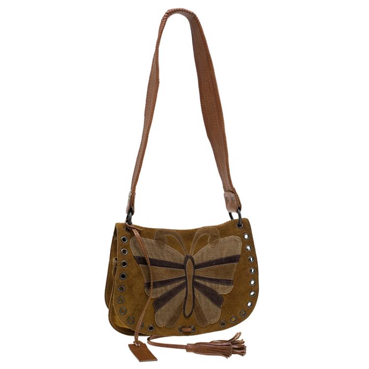 Pre Owned Dolce and Gabbana Brown Suede Butterfly Shoulder Bag