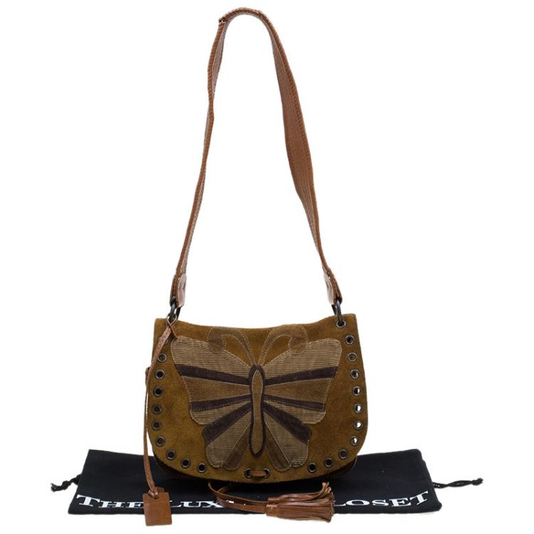 Pre Owned Dolce and Gabbana Brown Suede Butterfly Shoulder Bag