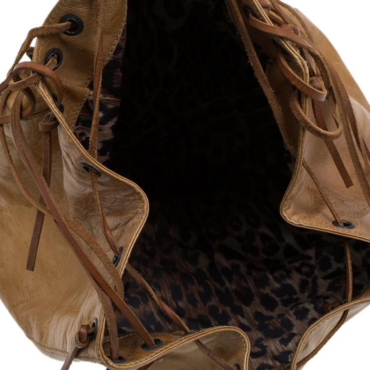 مملوكة مسبقًا Dolce and Gabbana Brown Leather Fringe Charm Bucket Hobo