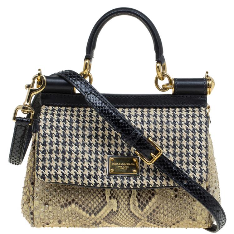 Dolce and Gabbana Beige Raffia and Python Small Miss Sicily Top Handle Bag  Dolce & Gabbana