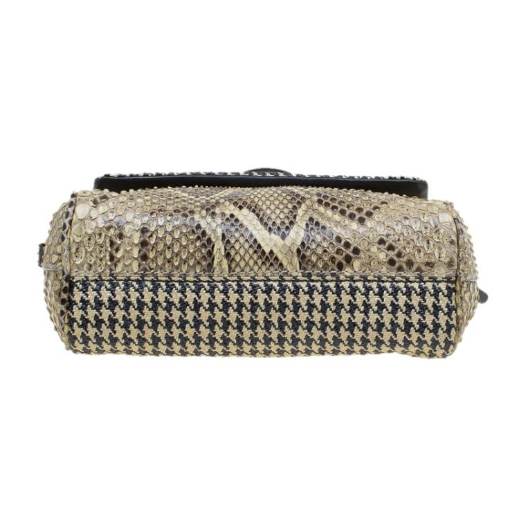 Pre Owned Dolce and Gabbana Beige Raffia and Python Small Miss Sicily Top Handle Bag