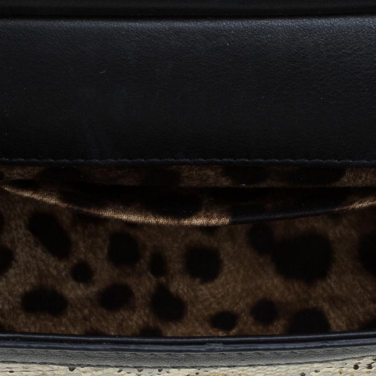 Pre Owned Dolce and Gabbana Beige Raffia and Python Small Miss Sicily Top Handle Bag