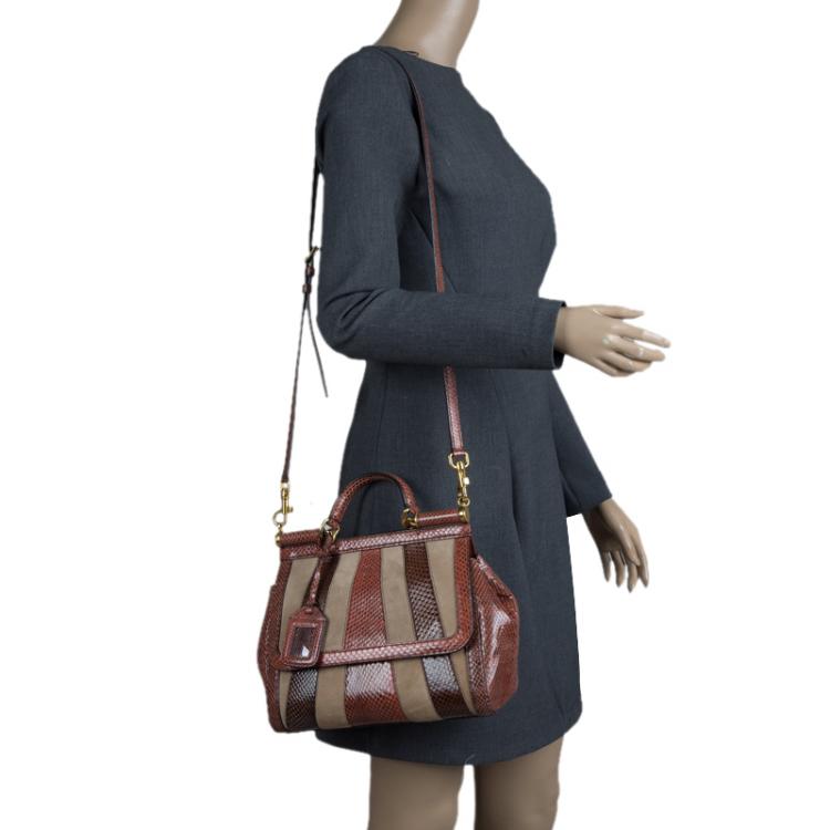 Pre Owned Dolce and Gabbana Multicolor Python and Suede Medium Miss Sicily Top Handle Bag