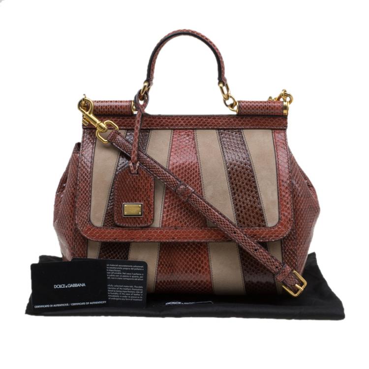 Pre Owned Dolce and Gabbana Multicolor Python and Suede Medium Miss Sicily Top Handle Bag