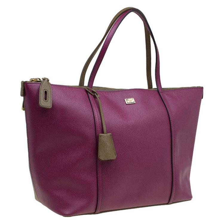 Pre Owned Dolce and Gabbana Purple/Brown Leather Miss Escape Tote