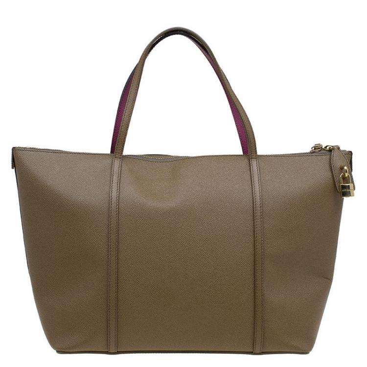 Pre Owned Dolce and Gabbana Purple/Brown Leather Miss Escape Tote