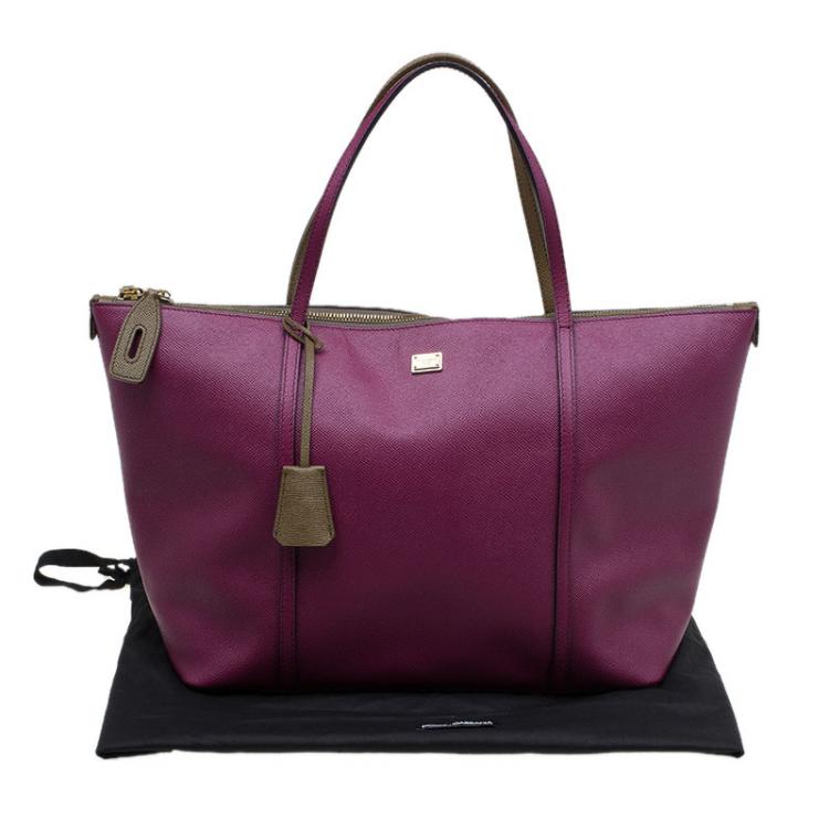 Pre Owned Dolce and Gabbana Purple/Brown Leather Miss Escape Tote