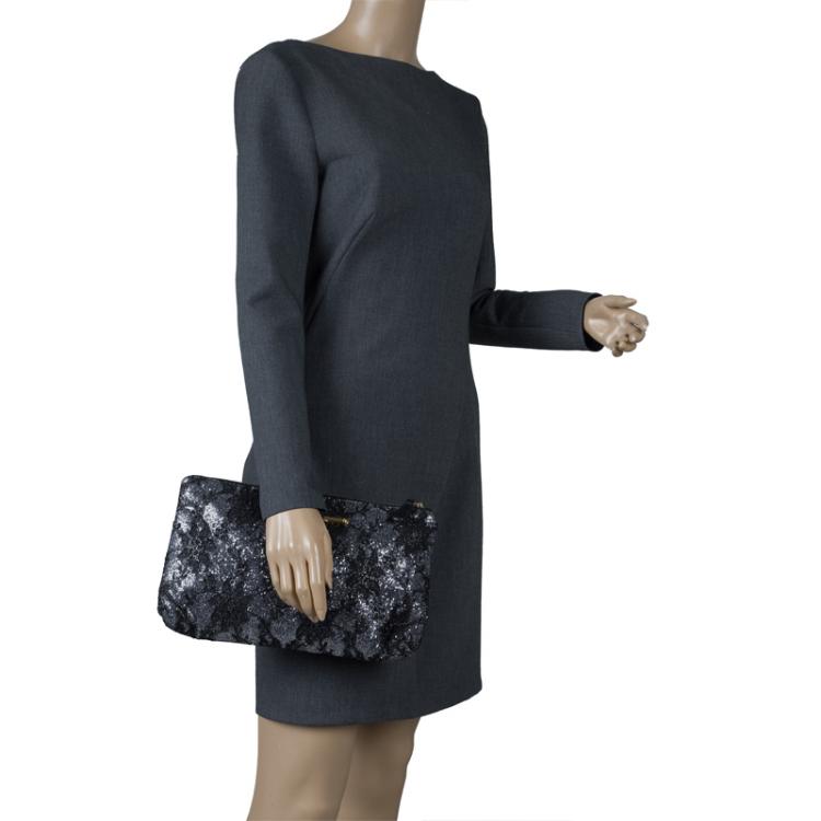 Pre Owned Dolce and Gabbana Black Floral Lace Clutch