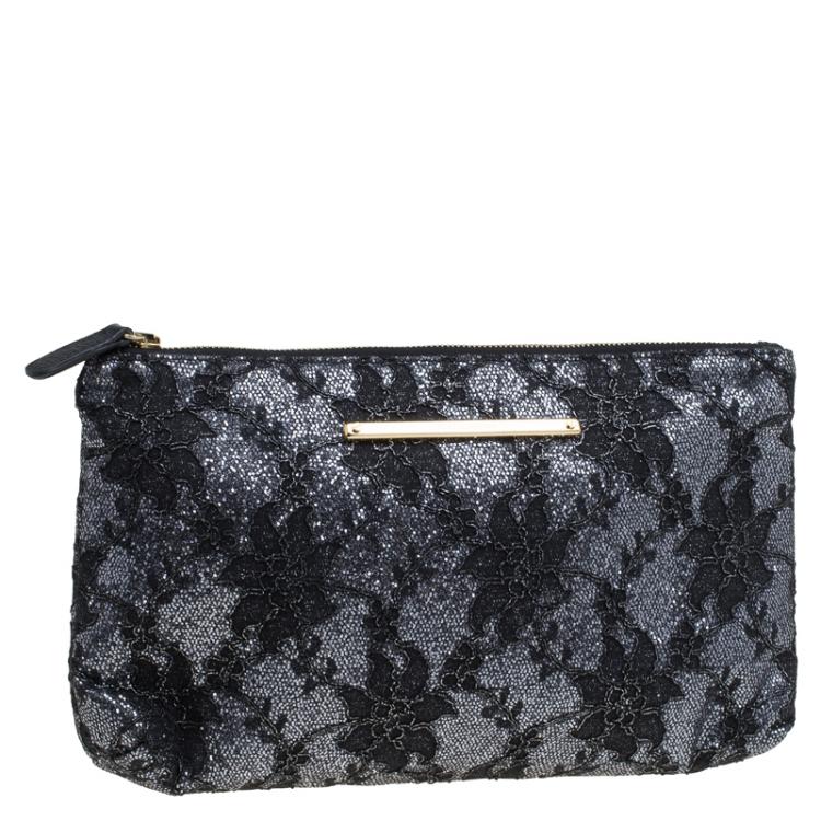 Pre Owned Dolce and Gabbana Black Floral Lace Clutch