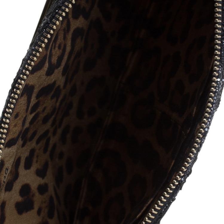 Pre Owned Dolce and Gabbana Black Floral Lace Clutch