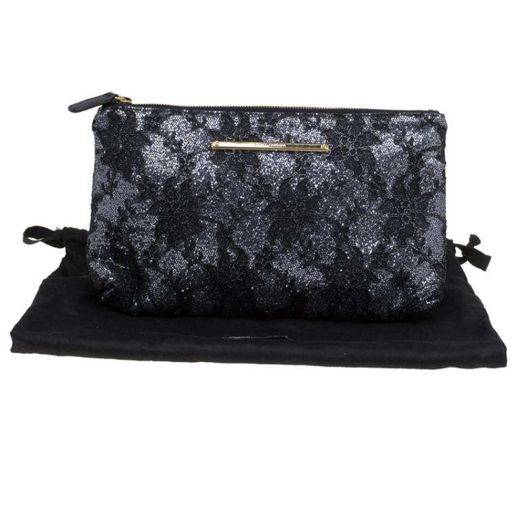 Pre Owned Dolce and Gabbana Black Floral Lace Clutch