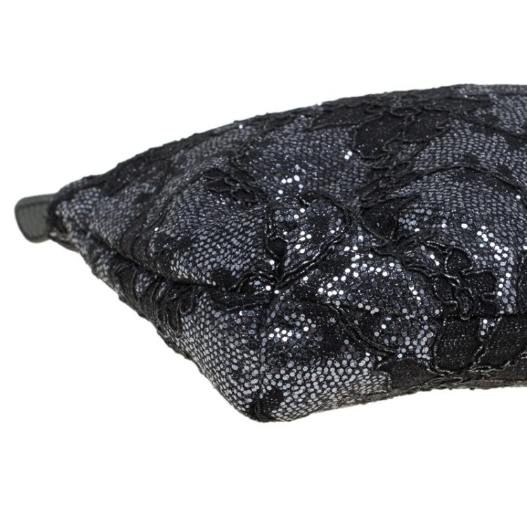 Pre Owned Dolce and Gabbana Black Floral Lace Clutch