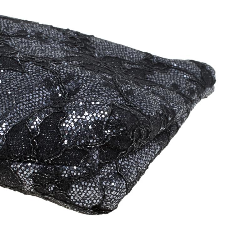 Pre Owned Dolce and Gabbana Black Floral Lace Clutch