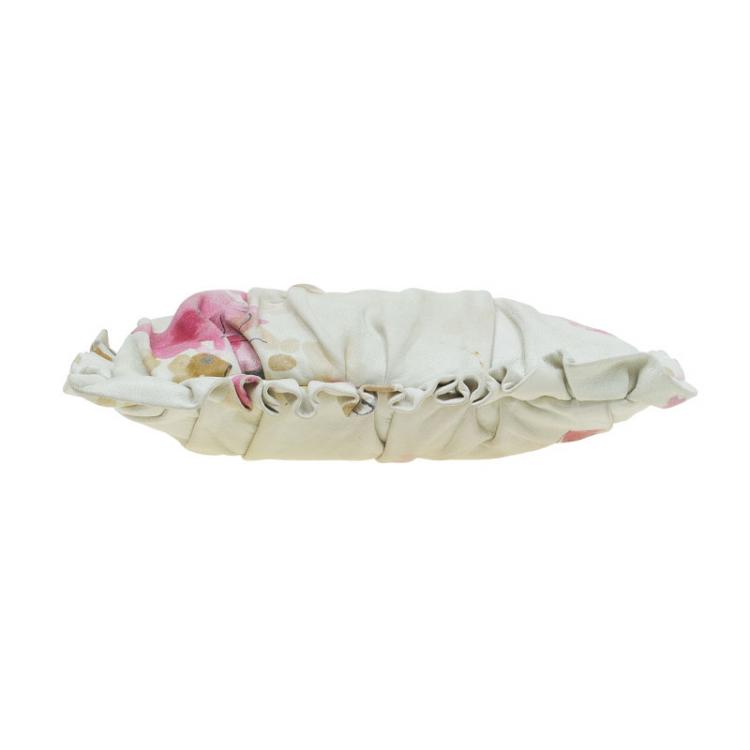 Pre Owned Dolce and Gabbana Cream Floral Print Leather Ruffle Zip Clutch