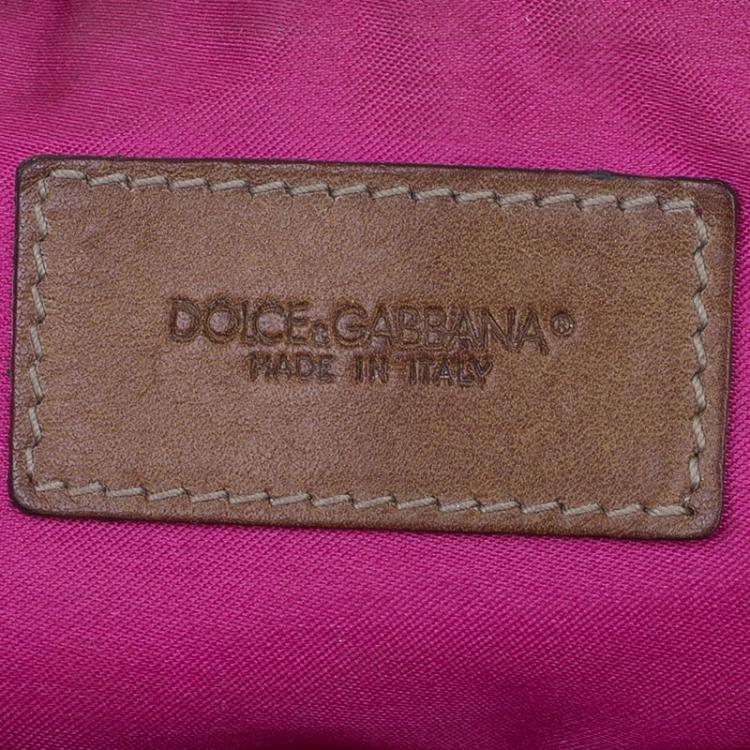 Pre Owned Dolce and Gabbana Cream Floral Print Leather Ruffle Zip Clutch