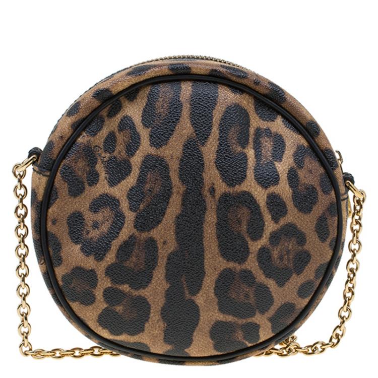 Pre Owned Dolce and Gabbana Leopard Print Canvas Glam Round Shoulder Bag