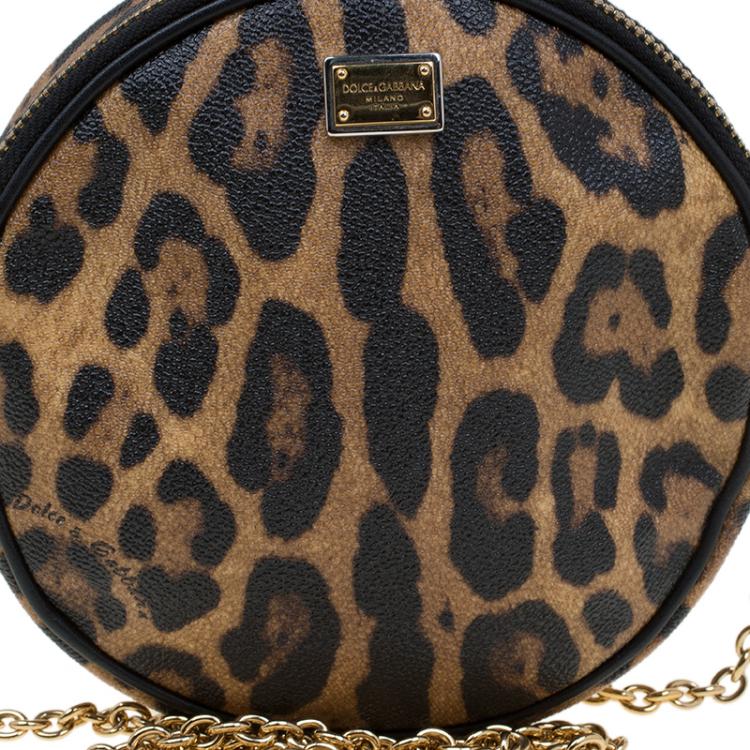 Pre Owned Dolce and Gabbana Leopard Print Canvas Glam Round Shoulder Bag