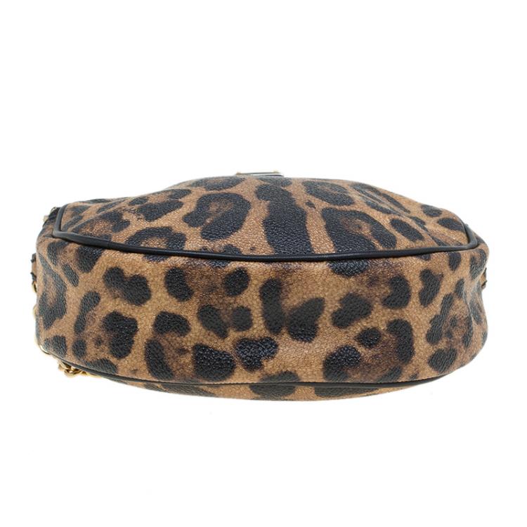 Pre Owned Dolce and Gabbana Leopard Print Canvas Glam Round Shoulder Bag