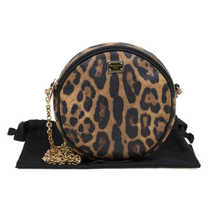 Pre Owned Dolce and Gabbana Leopard Print Canvas Glam Round Shoulder Bag