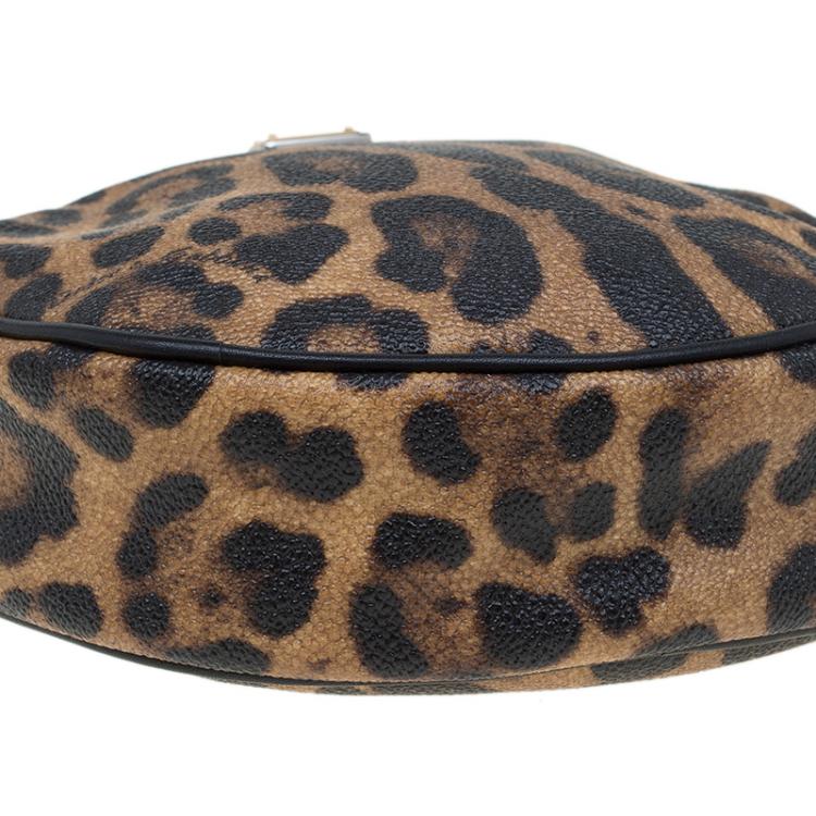 Pre Owned Dolce and Gabbana Leopard Print Canvas Glam Round Shoulder Bag