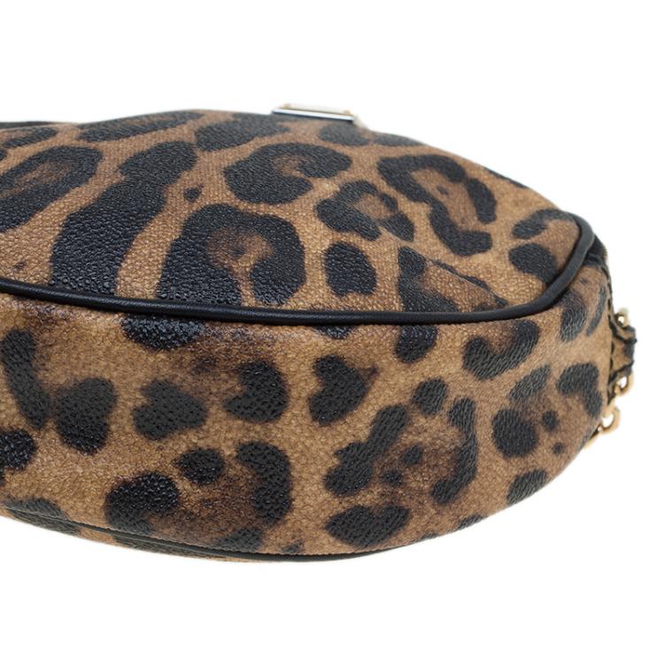 Pre Owned Dolce and Gabbana Leopard Print Canvas Glam Round Shoulder Bag