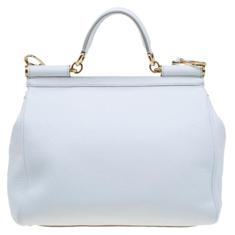 Pre Owned Dolce and Gabbana White Leather Medium Miss Sicily Top Handle Bag
