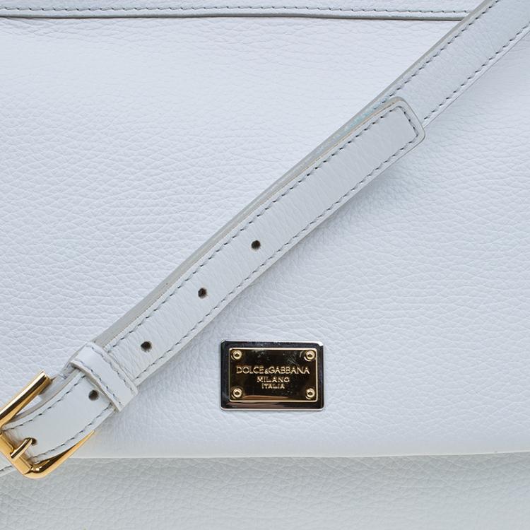 Pre Owned Dolce and Gabbana White Leather Medium Miss Sicily Top Handle Bag