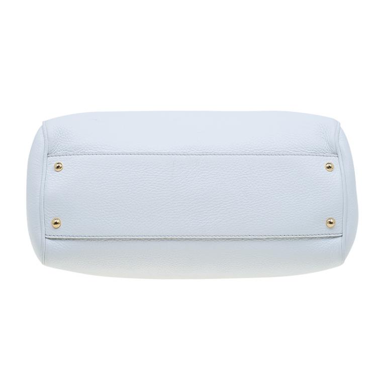 Pre Owned Dolce and Gabbana White Leather Medium Miss Sicily Top Handle Bag
