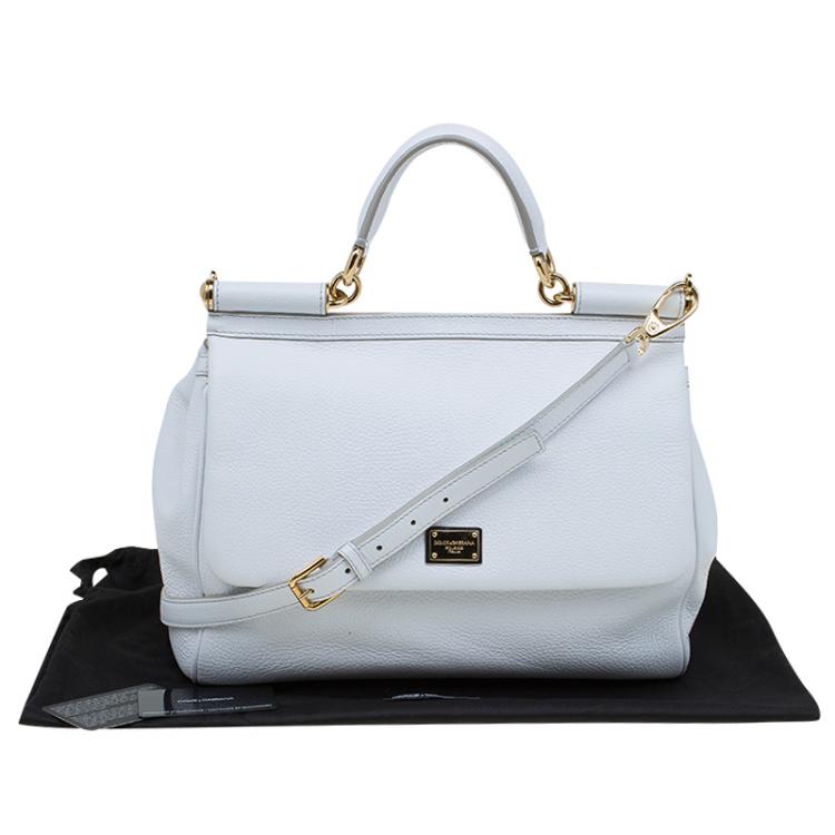 Pre Owned Dolce and Gabbana White Leather Medium Miss Sicily Top Handle Bag