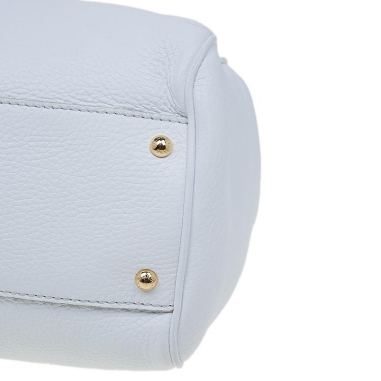 Pre Owned Dolce and Gabbana White Leather Medium Miss Sicily Top Handle Bag