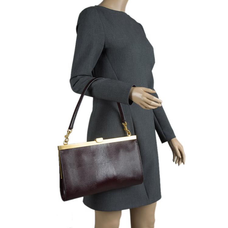 Pre Owned Dolce and Gabbana Burgundy Iguana Miss Sophia Clutch