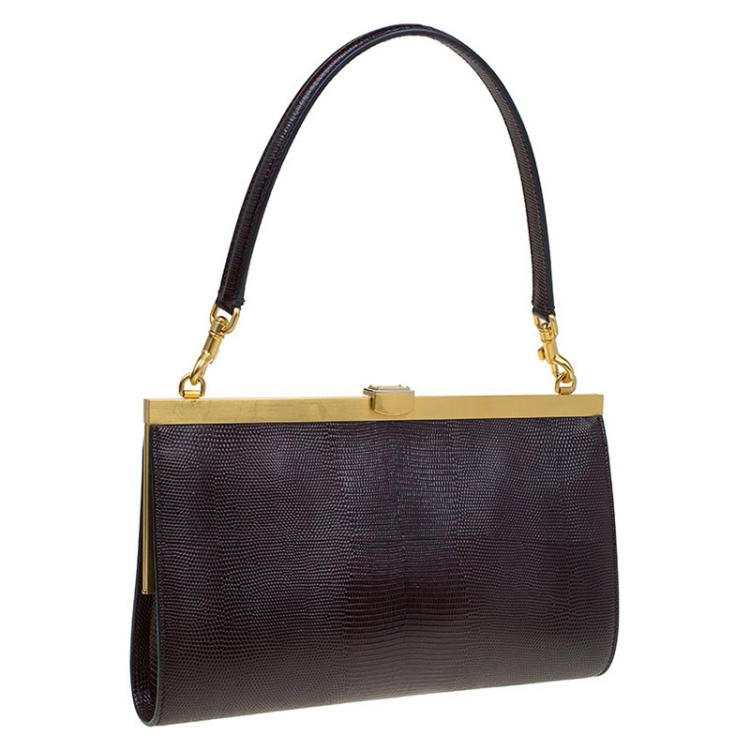 Pre Owned Dolce and Gabbana Burgundy Iguana Miss Sophia Clutch