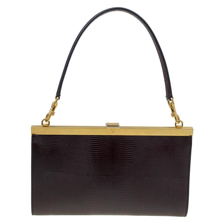 Pre Owned Dolce and Gabbana Burgundy Iguana Miss Sophia Clutch