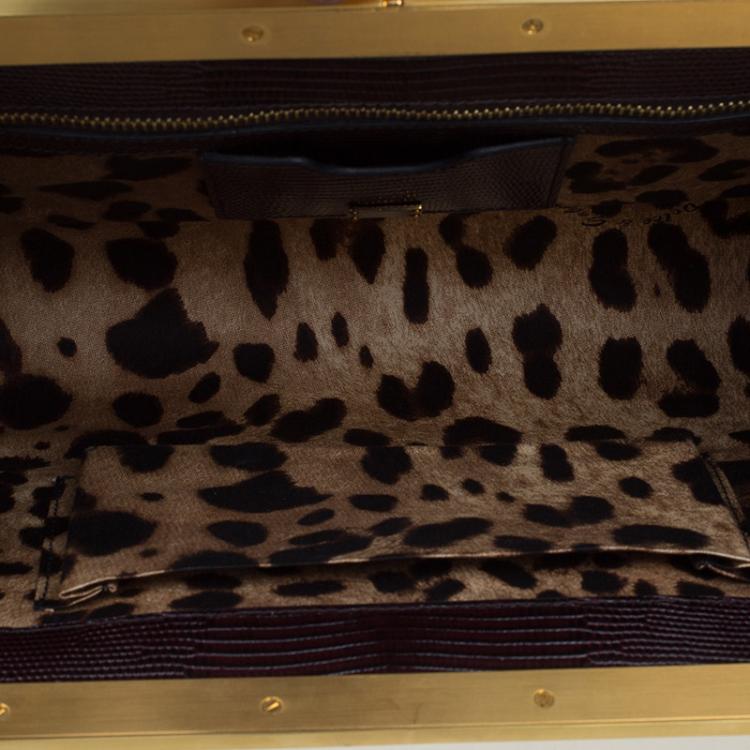 Pre Owned Dolce and Gabbana Burgundy Iguana Miss Sophia Clutch