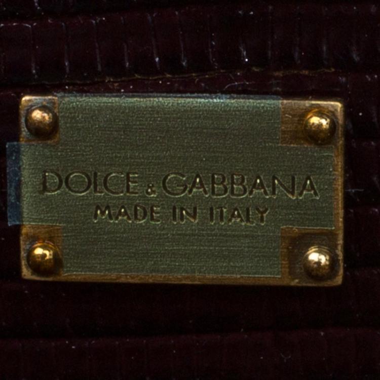 Pre Owned Dolce and Gabbana Burgundy Iguana Miss Sophia Clutch